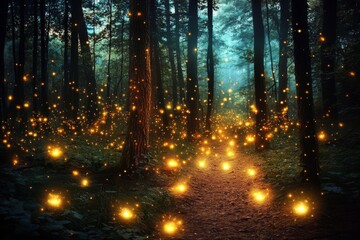 The Allure of a Magical Forest Under Firefly Light