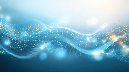 Digital technology backdrop with glowing particles and waves, creating serene and futuristic atmosphere. Ideal for tech related themes and presentations
