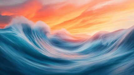 Vibrant Ocean Waves at Sunset Scene Background
