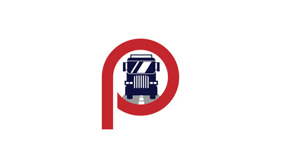 Letter P truck minimalistic monogram logo design
