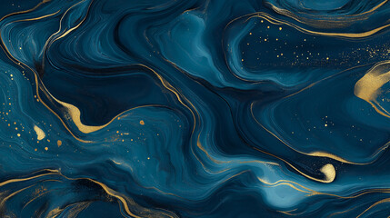 Abstract Blue and Gold Marble Pattern Background
