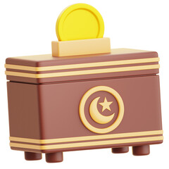 3D Donation Box with Coin Symbol of Charity in Ramadan