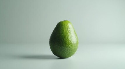 Studio-shot green avocado on white background, minimalist food photography for recipe blogs