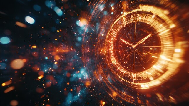 Fiery Clock Tunnel, Space, Time Warp, Abstract, Motion, Background