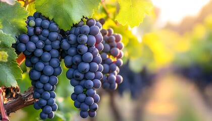 Fototapeta premium Red Grapes on Vine at Sunset