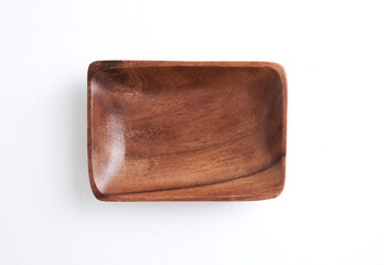 Handcrafted Rectangular Wooden Bowl on White Background