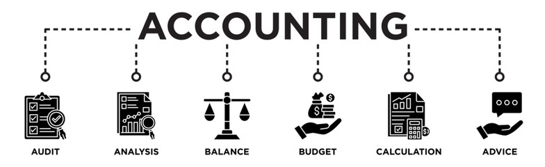 Accounting banner web icon illustration concept for business and finance with an icon of the audit, analysis, balance, budget, calculation, and advice