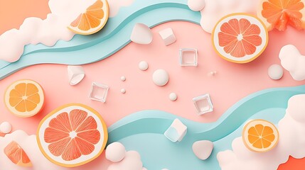 Citrus Summer: A 3D Render of Refreshing Fruit and Ice AI Generated