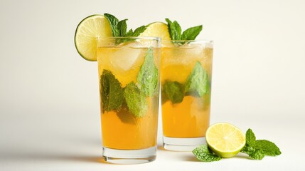Fototapeta premium Refreshing Mint Lime Cocktails with Ice