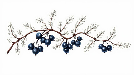 Naklejka premium Detailed artistic illustration showcasing a branch of blueberries with beautiful leaves, reflecting nature's serene beauty and botanical intricacies, suitable for concepts of fauna, flora, and design