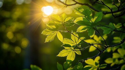 Obraz premium Backlit Green Leaves in Sunlight
