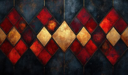 Elegant Red and Gold Art Deco Pattern with Diamond Shapes for Invitations and Banners