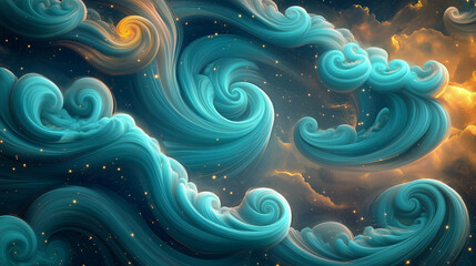 Surreal Swirling Clouds and Stars Art Background
