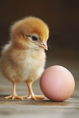 Fototapeta premium Chicks hen beside an egg highlighting nature’s basic cycle 
