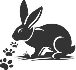 Rabbit sniffing a trail of footprints animal vector silhouette
