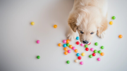 Golden Retriever Puppy with Colorful Balls
