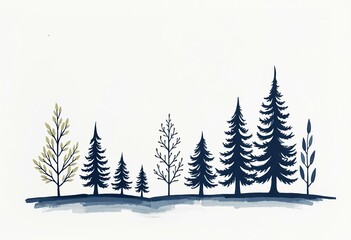 Obraz premium Nature-Inspired Hand-Drawn Tree and Leaf Vector: Bold Navy Ink on Light Gray for Artistic Prints, Calming Wall Art, and Elegant Botanical-Themed Projects, Eco-Friendly Designs.