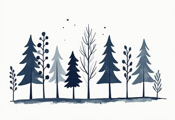 Fototapeta premium Minimalist Tree and Leaf Design: Navy Black Ink Hand-Drawn Vector on Light Gray – Ideal for Sustainable Business Branding, Eco-Conscious Marketing, and Nature-Themed Websites.