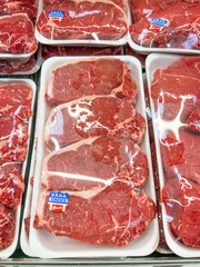 Rw beef steaks in market display