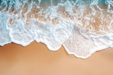 Stunning Top View of a Serene Beach: Gentle Waves Caressing the Sandy Shore, Showcasing the Beauty of Nature, Relaxation, and Tranquility in a Breathtaking Coastal Scene