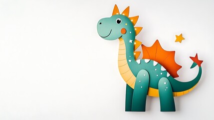 Fototapeta premium Charming Teal Dragon Paper Craft Illustration on White Background AI Generated