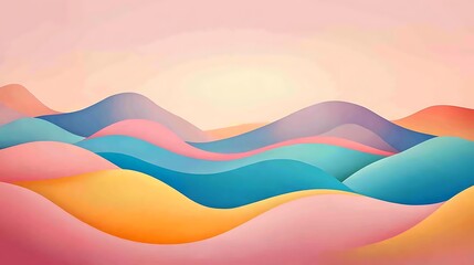 Fototapeta premium Pastel Dreamscape: Digital Illustration of Rolling Hills at Sunrise AI Generated