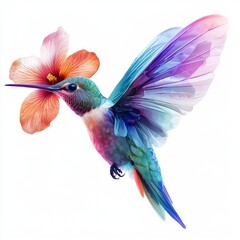 Obraz premium Vibrant Hummingbird Hovering Near Colorful Flower in Artistic Style with Delicate Wings and Brilliant Plumage
