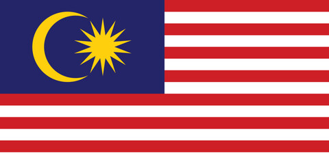 Flag of Malaysia. Flag icon. Standard color. Standard size. A rectangular flag. Computer illustration. Digital illustration. Vector illustration.