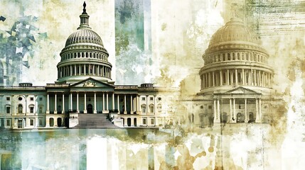 United states capitol building in a stylized artistic rendering