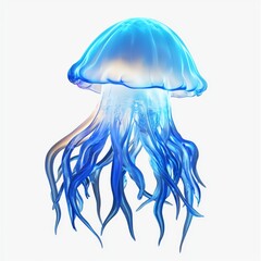 Majestic Blue Jellyfish with Translucent Tentacles and Bioluminescent Glow in Underwater Environment