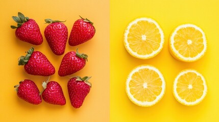 Colorful Depictions of Fruits on Yellow Background