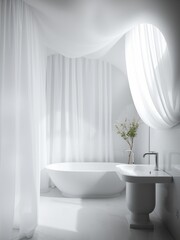 Elegant White Bathtub Surrounded by Lush Green Plant Creating a Tranquil Indoor Oasis Ambiance
