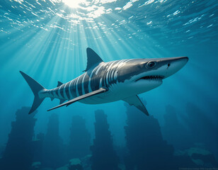 Fototapeta premium Ocean Predators: The Majestic Power of Sharks