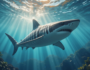 Fototapeta premium Ocean Predators: The Majestic Power of Sharks