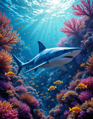 Fototapeta premium Ocean Predators: The Majestic Power of Sharks