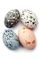 Obraz premium fresh four eastern decorated eggs showcased against a pure white backdrop 