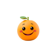 Smiling Orange Fruit with Cartoon Face on Transparent Background