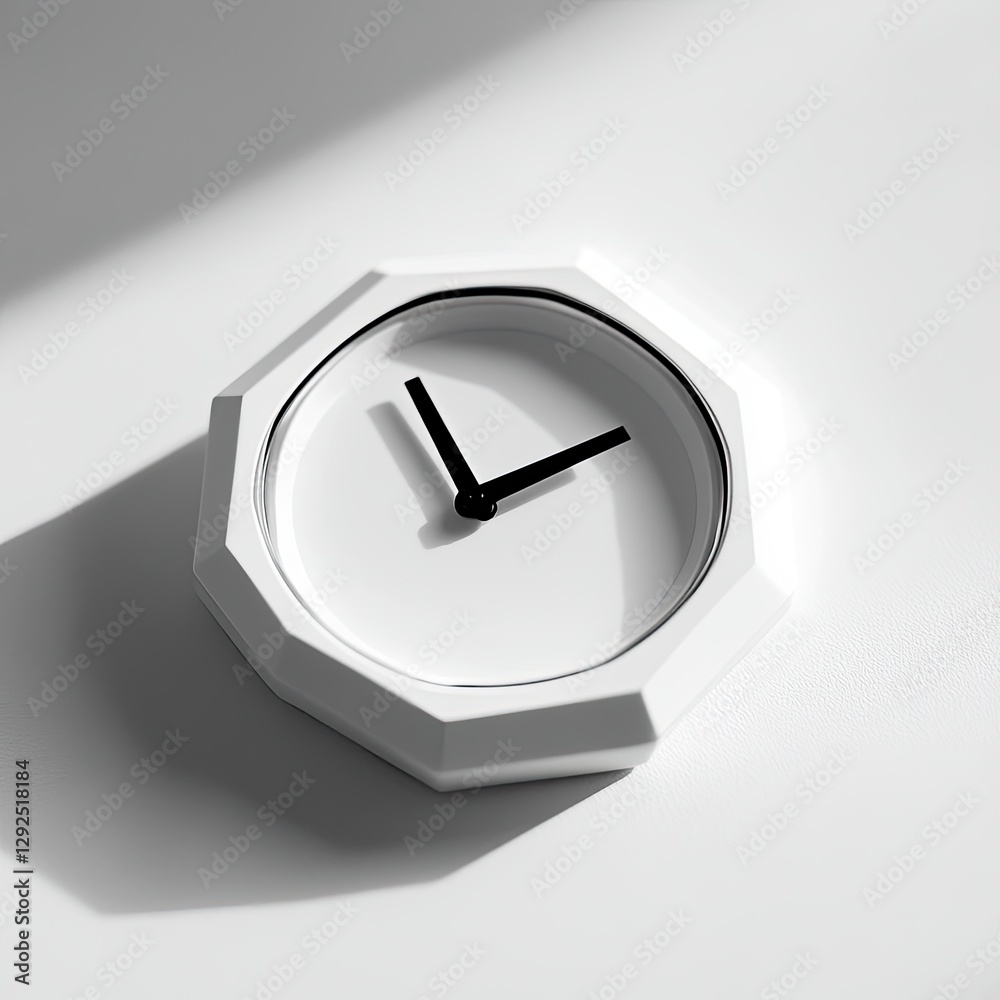 Poster modern white octagonal clock on white background
