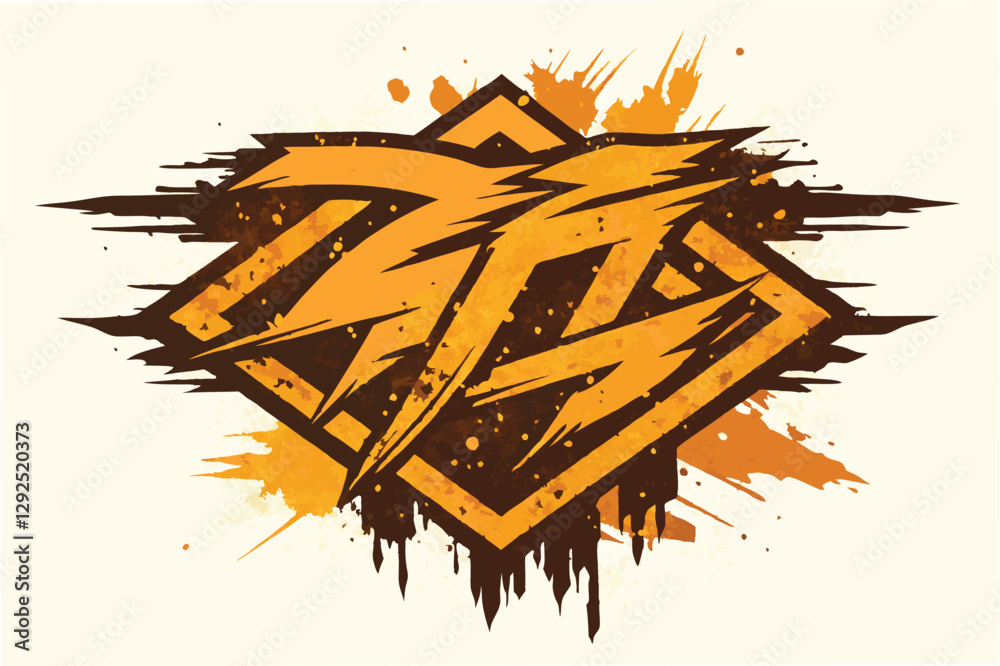 Poster Bold graphic design featuring abstract shapes and dynamic lines with an orange and black color palette on a light background