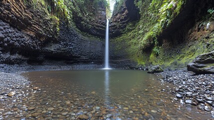 Serene Waterfall in Lush Tropical Forest