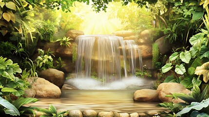 Serene Waterfall in Lush Tropical Forest