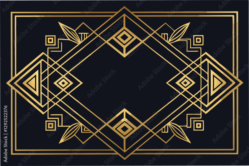 Poster Intricate geometric design featuring golden motifs on a dark background ideal for modern decor and artistic projects