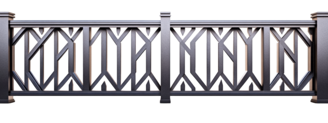 Modern metal fence with geometric pattern, sleek design, and durable finish. Ideal for contemporary architecture and outdoor spaces, adding elegance and security