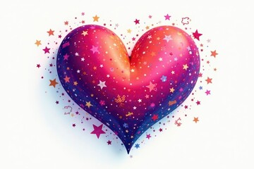 Whimsical heart & star pattern, vibrant hues on white , decorative, fabric, pattern