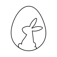 Bunny and egg, black outline icon, vector illustration.