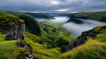 Fototapeta premium foggy valley's mystical aura