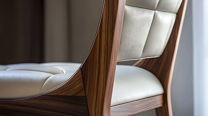 Modern Luxury Chair with Off-White Leather and Rich Wood Accents