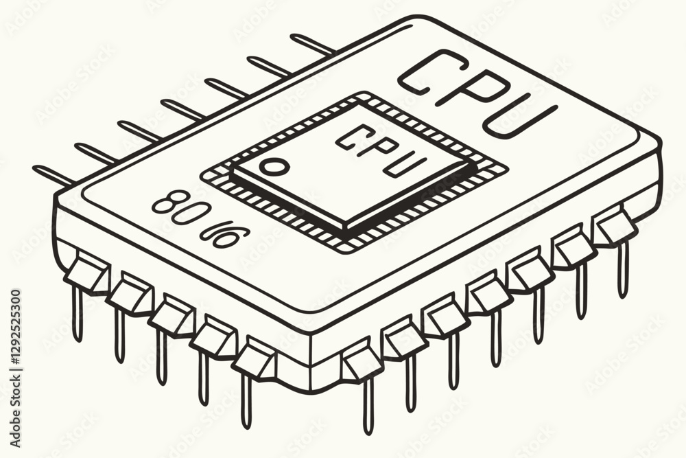 Fototapete detailed illustration of a vintage cpu chip with labeled components showcasing its structure and pin