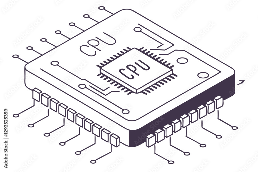 Fototapete detailed illustration of a vintage cpu chip with labeled components showcasing its structure and pin