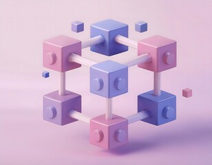 Financial inclusion, economy and technology : 3D icon of Blockchain technology, decentralized finance, secure transactions.